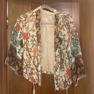 Floral Kimono-Style Lightweight Jacket - Cream Multi